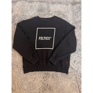 Feltics 08 Black Crewneck Sweatshirt Large Box Logo Fleece Pullover Mens L